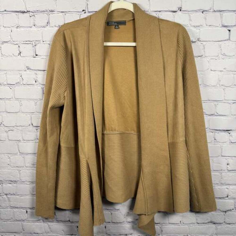89th & Madison Long Sleeve Open-Front Duster Cardigan Sweater Tan Size PL